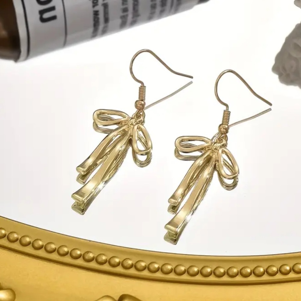 Gold Coquette Bow Drop Earrings